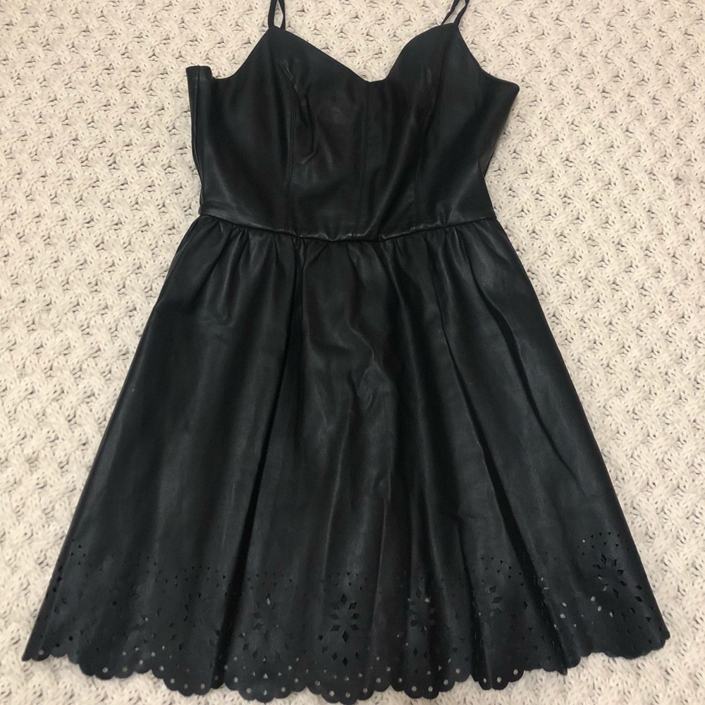 Black faux leather, spaghetti strapped dress!